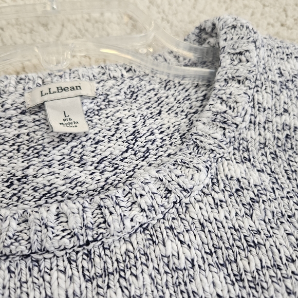 LL Bean Sweater Womens L White Blue Speckled Crew Neck Pullover Cotton Classic - Picture 3 of 8